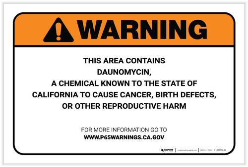 Warning: Prop 65 Daunomycin - Label
