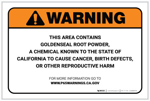 Warning: Prop 65 Goldenseal Root Powder - Label