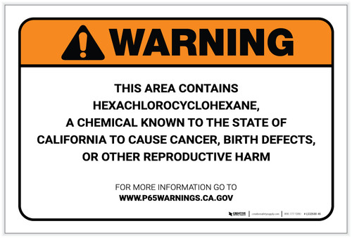 Warning: Prop 65 Hexachlorocyclohexane - Label