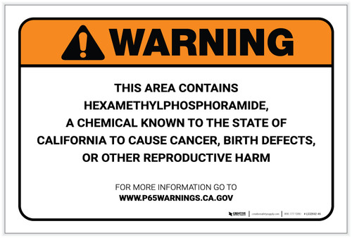 Warning: Prop 65 Hexamethylphosphoramide - Label