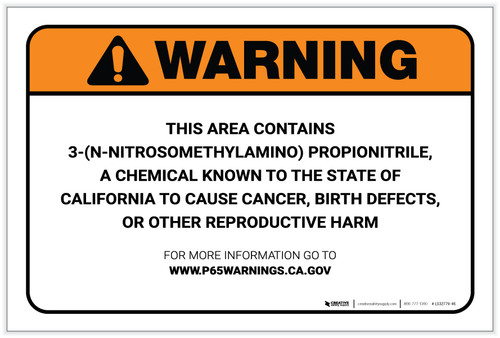 Warning: Prop 65 3-(N-Nitrosomethylamino) Propionitrile - Label