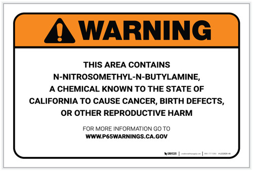 Warning: Prop 65 N-Nitrosomethyl-N-Butylamine - Label