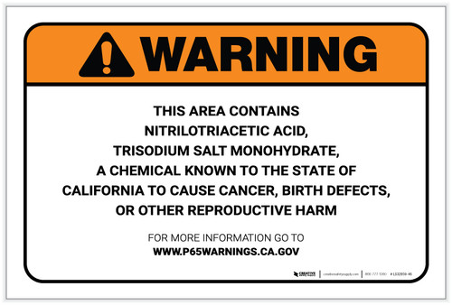 Warning: Prop 65 Nitrilotriacetic Acid - Label