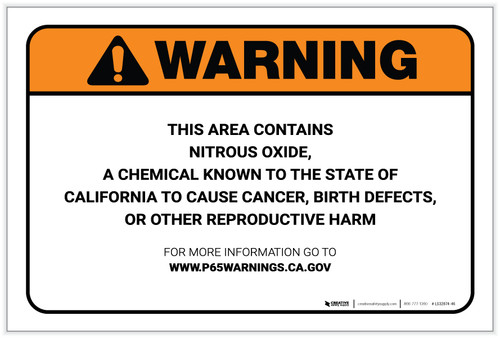 Warning: Prop 65 Nitrous Oxide - Label