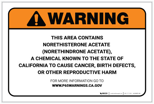 Warning: Prop 65 Norethisterone Acetate (Norethindrone Acetate) - Label