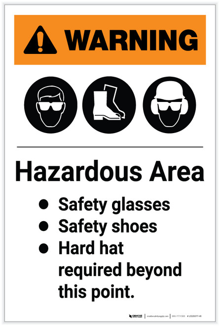 Warning: Hazardous Area PPE Required Beyond This Point Portrait - Label