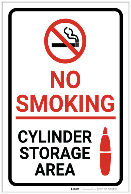 No Smoking Cylinder Storage Area with Icons Portrait - Label