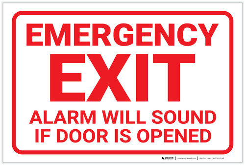 Emergency Exit Alarm Will Sound If Door Is Opened Landscape - Label