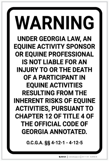 Georgia Equine Liability GA - Label