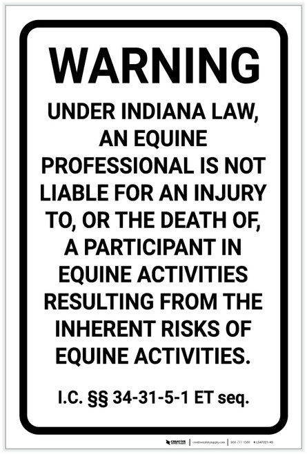Indiana Equine Liability IN - Label