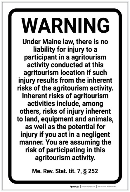Maine Agritourism Liability ME - Label