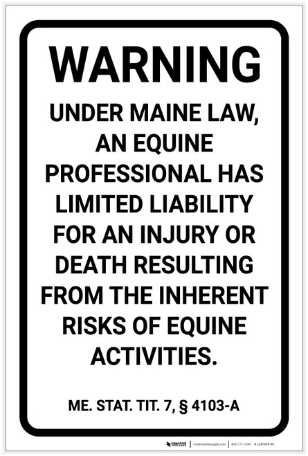Maine Equine Liability ME - Label