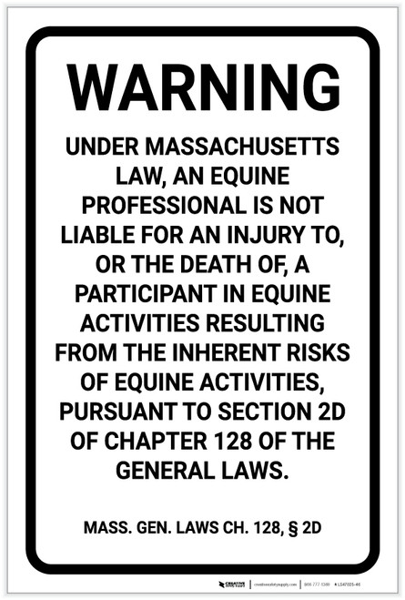 Massachusetts Equine Liability MA - Label