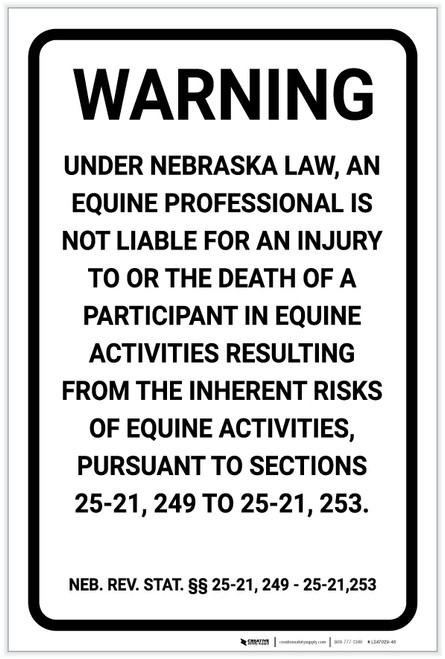 Nebraska Equine Liability NE - Label