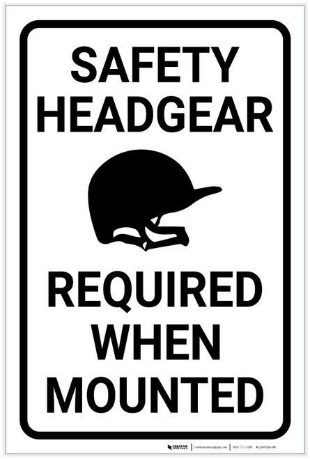 Safety Headgear Required when Mounted - Horse Riding - Label