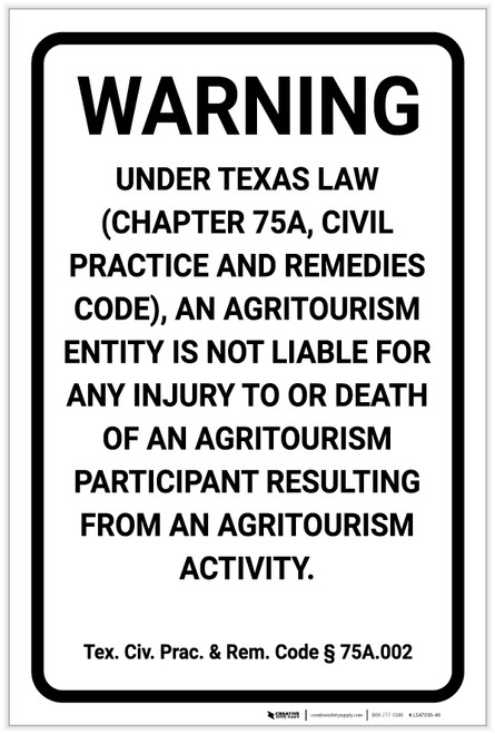 Texas Equine Liability TX - Label