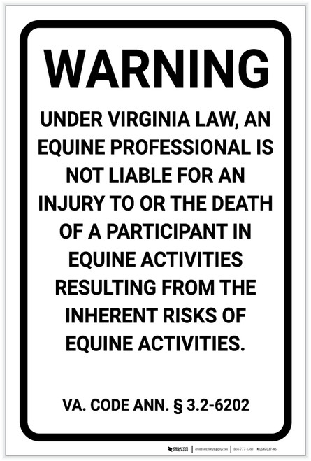 Virginia Equine Liability VA - Label