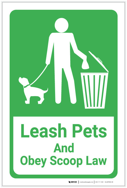 Leash Pets And Obey Scoop Law with Icon Portrait - Label