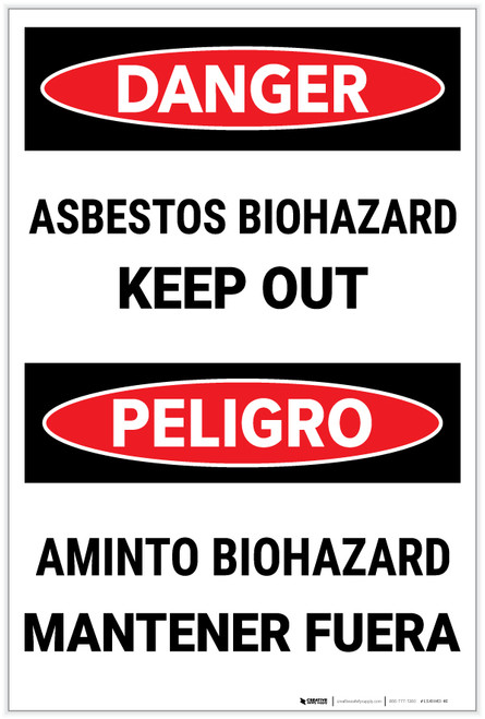 Danger: Asbestos Biohazard Keep Out Bilingual Spanish - Label