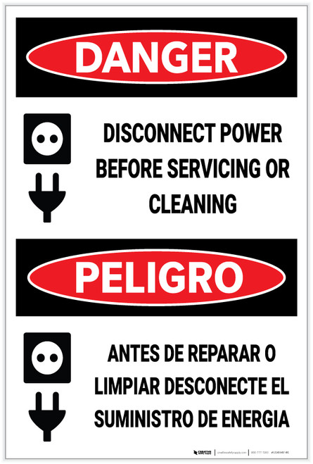 Danger: Disconnect Power Before Servicing Bilingual Spanish - Label