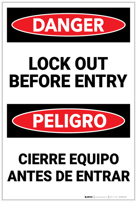 Danger: Lockout Before Entry with Icon Bilingual Spanish - Label