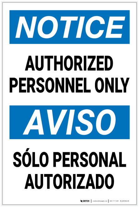 Notice: Authorized Personnel Only Bilingual Spanish - Label
