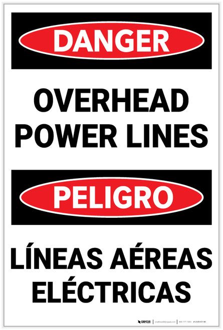 Danger: OverHead Power Lines Bilingual Spanish - Label