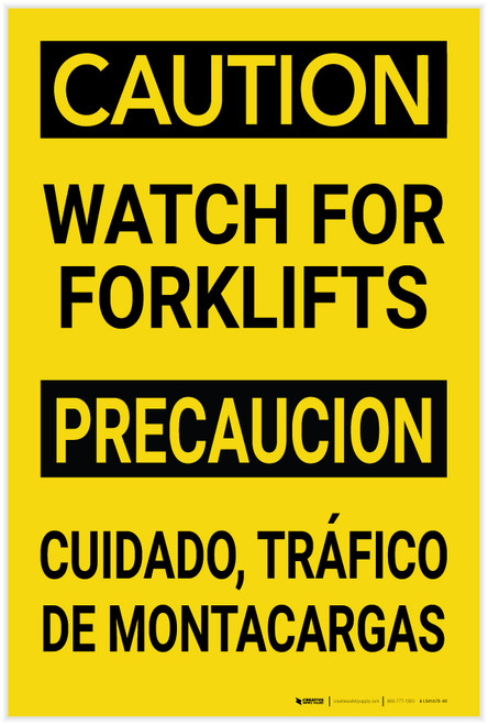 Caution: Watch for Forklifts Bilingual Spanish - Label