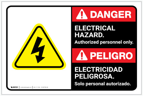 Danger: Electrical Hazard Authorized Only with Graphic ANSI Bilingual Spanish - Label