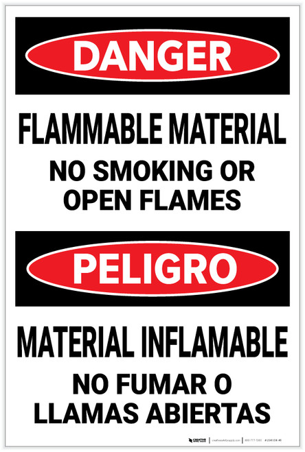 Danger: Flammable Material No smoking Open Flames Bilingual Spanish - Label