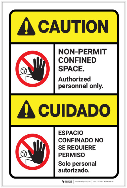 Danger: Non Permit Confined Space ANSI Bilingual Spanish - Label