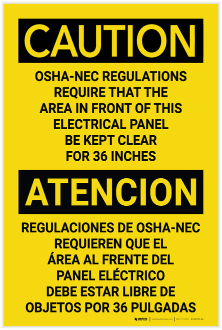 Caution: OSHA NEC Require Panel Be Kept Clear Bilingual Spanish - Label