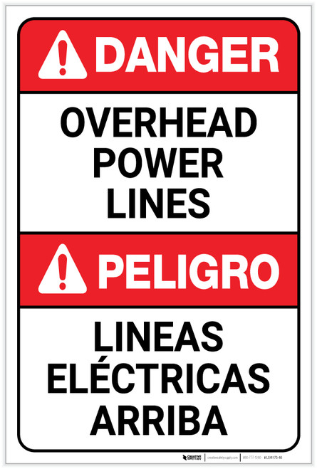 Danger: Overhead Power Lines Bilingual Spanish ANSI - Label