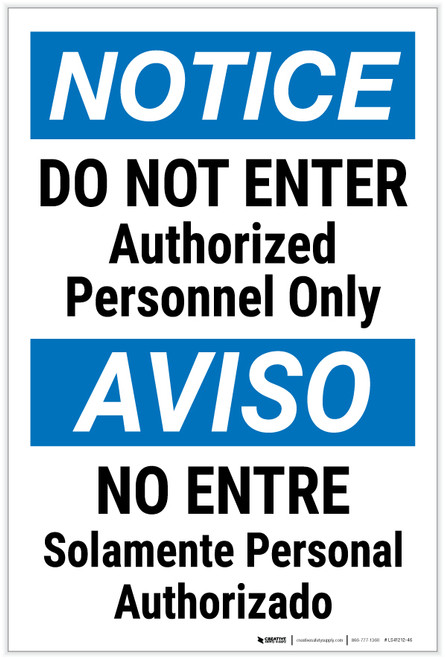 Notice: Do Not Enter Authorized Personnel Bilingual Spanish - Label