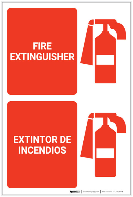 Fire Extinguisher Portrait With Icon Bilingual Spanish - Label