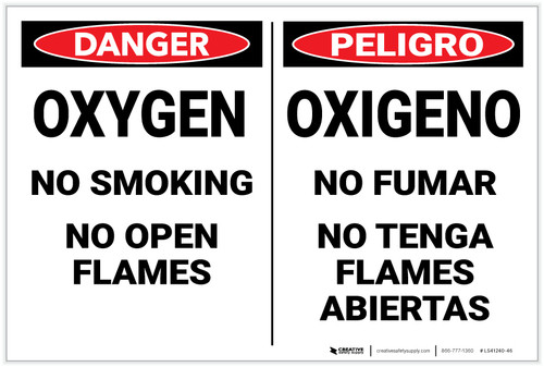 Danger: Hazard Oxygen No Smoking Bilingual Spanish - Label