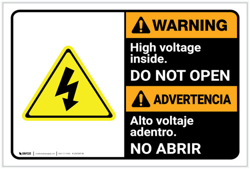 Warning: High Voltage Inside Do Not Open Bilingual Spanish - Label