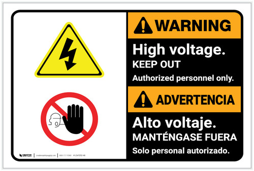 Warning: High Voltage Keep Out Bilingual Spanish - Label
