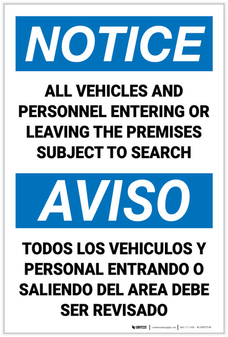 Notice: Premises Search Bilingual Spanish - Label