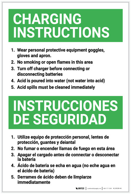 Battery Charging Instructions Bilingual Spanish - Label