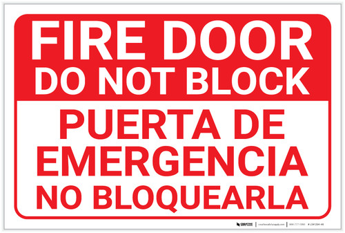 Fire Door Do Not Block Bilingual Spanish - Label