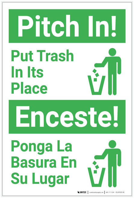 Pitch In: Put Trash in its Place Bilingual Spanish - Label