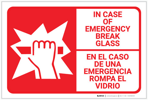 Bilingual Spanish In Case Of Emergency Break Glass - Label