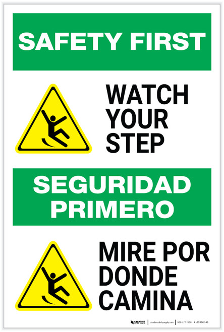 Safety First: Watch Your Step Bilingual Spanish - Label