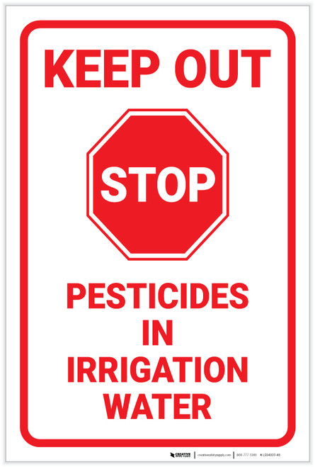 Keep Out Pesticides In Irrigation Water with Icon Portrait - Label