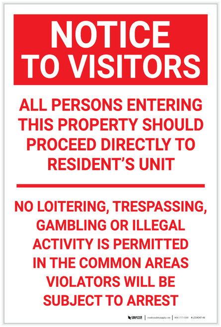 Notice: To Visitors No Trespassing Portrait - Label