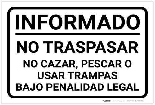 Posted: Private Property No Hunting Spanish Landscape - Label