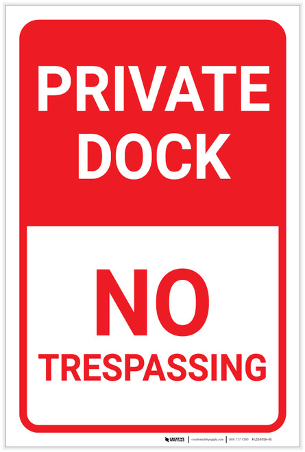 Private Dock No Trespassing Portrait - Label