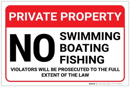Private Property: No Swimming Boating Fishing Violators Prosecuted Landscape - Label