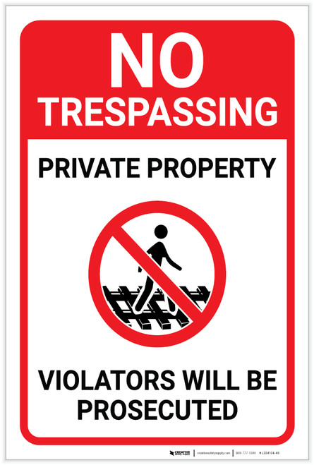 No Trespassing: Private Property Violators Prosecuted Walking on Tracks Icon Portrait - Label